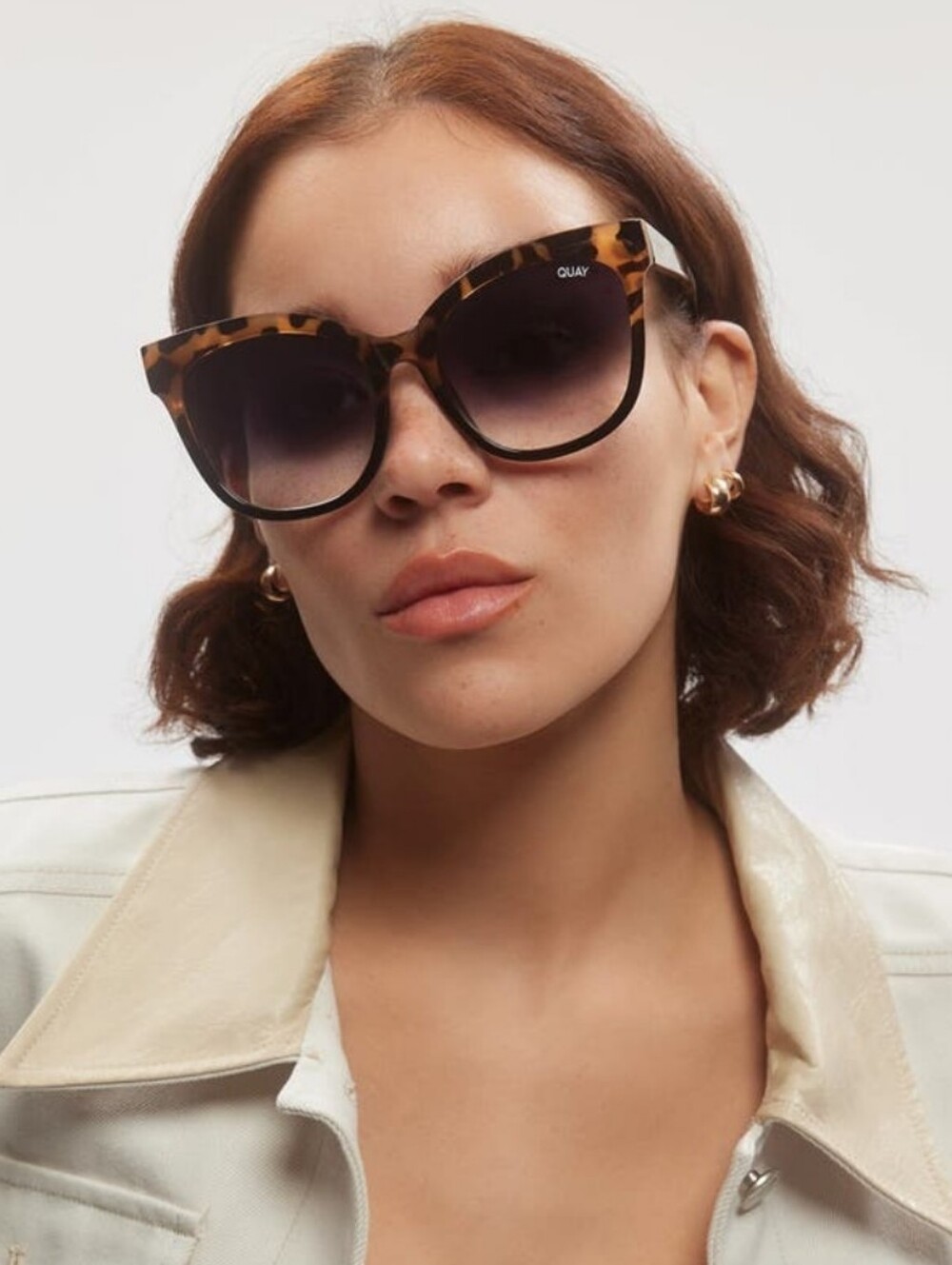 QUAY It's My Way 53mm Gradient Cat Eye Sunglasses Tortoiseshell New With Case